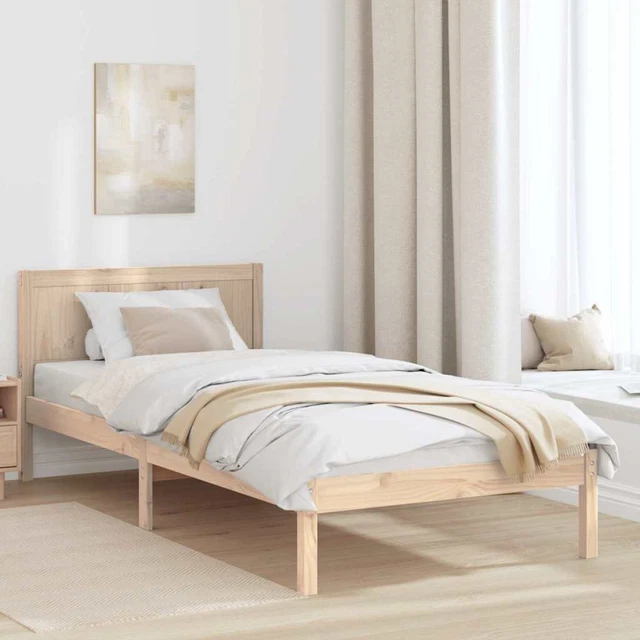 BED FRAME BROWN Solid Pine Wood 75 x 190 cm Modern Minimalist Sturdy ...