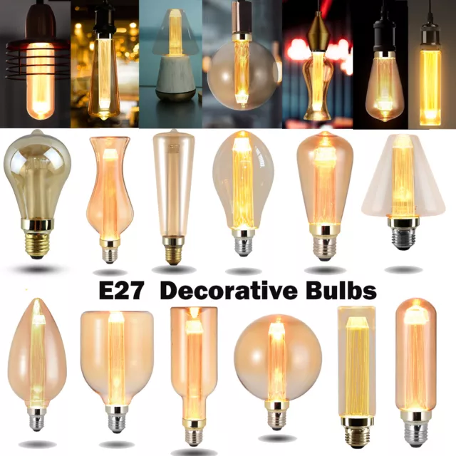 LED Decorative Vintage Bulb Edison LED Filament Light Bulbs Amber Glass E27 3W