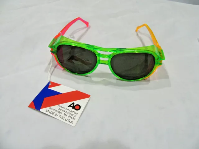 Vtg 1980's American Optical Neon Green Orange Pink Tinted Safety Glasses Hipster