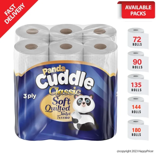 45-72-90 Toilet Rolls Panda 3 PLY - Soft Unscented Loo Toilet Tissue Paper Bulk
