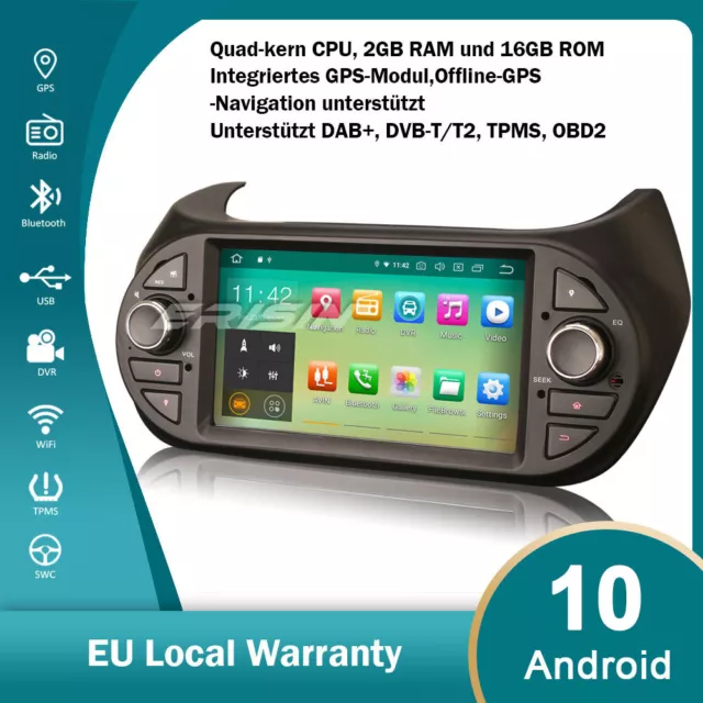 DAB+ Android 10 Autoradio GPS Fiat Fiorino Citroën Peugeot Bipper CarPlay 4G FM