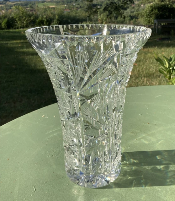 Important Vase En Cristal Overlay Soufflé Taillé Des Années