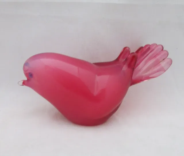Murano Alabastro? Glass Small Pink Bird, Dove Figure, Paperweight, Unmarked
