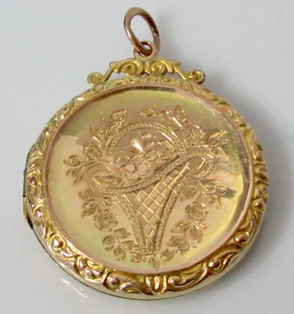 Edwardian Medaillon - 9 Karat Gold hinten & vorne gemustert Öffnung rundes Medaillon