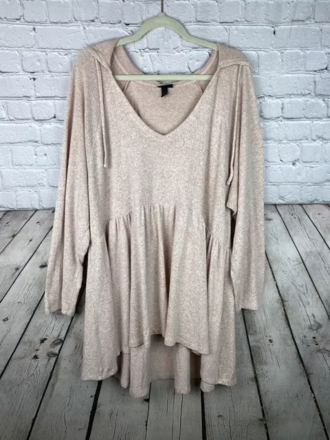 Torrid Plus Size 4 Cozy Knit Swing Tunic Hoodie Sweatshirt Blush Pink EUC