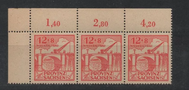SBZ  Provinz Sachsen 88A  3er Str.  mit Plf. VII und VIII (Wiederaufbau) postfr.