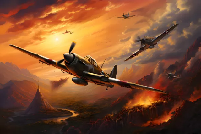 Home Wall Art Decor Ww2 war Retro Vintage Fighter Oil Painting Printed On Canvas