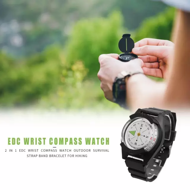 fr Wrist Compass Watch Outdoor Survival EDC Bracelet Strap for Hiking Sports Bla