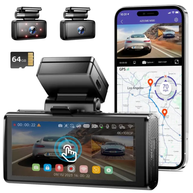 AZDOME 5K Dash Cam 3 Channel 4K+1+1K WiFi Night Vision 24 Hours Parking Mode APP