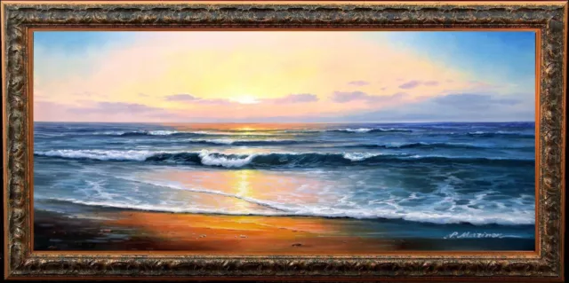 Extra large seascape "Evening surf of the sea" listed artist painting on canvas