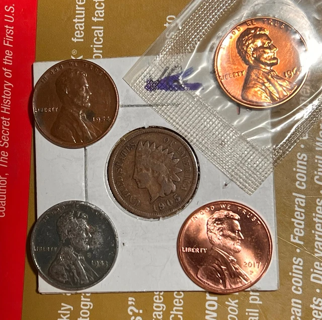 Indian Head, Lincoln Steel, Wheat ,Proof, Only *P *Mint Cent Penny  Set 5 Coins