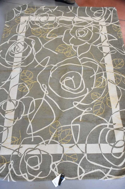 Tappeto 130 Cm X 190 Cm Verde Beige Fantasia Foglie Difetto
