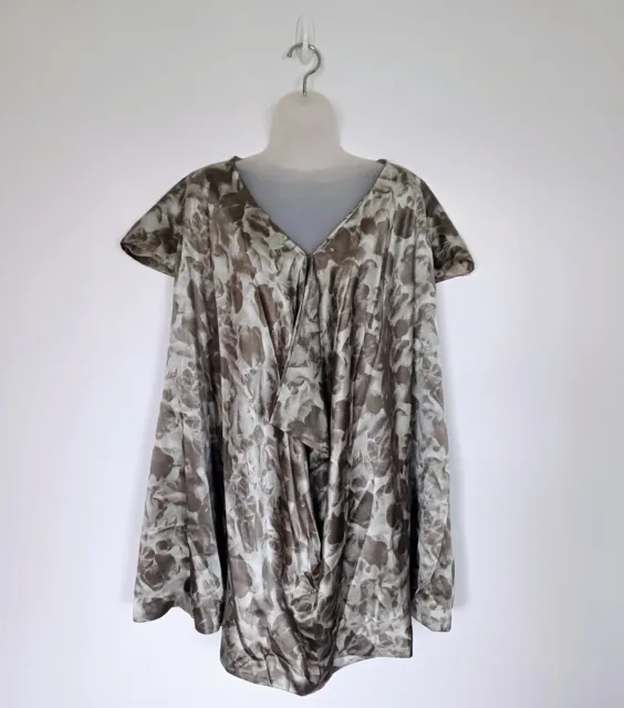 Malene Birger Silk Dress Size 12 Oversized Lagenlook Gathered Floral Abstract