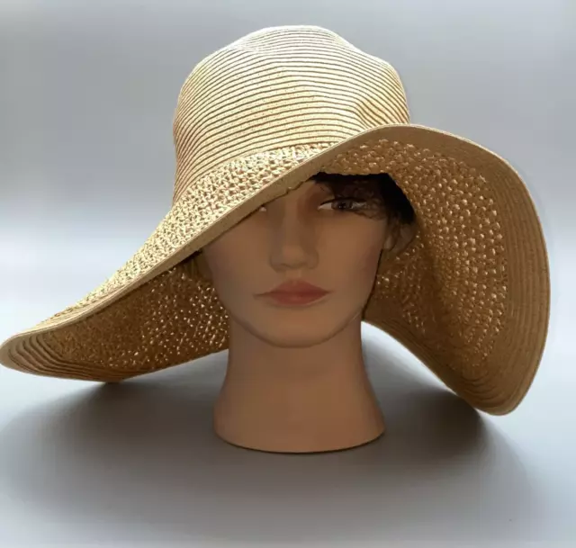 J Crew Wide Brim Sun Hat Womens One Size Light Toast Packable Floppy Beach Wear