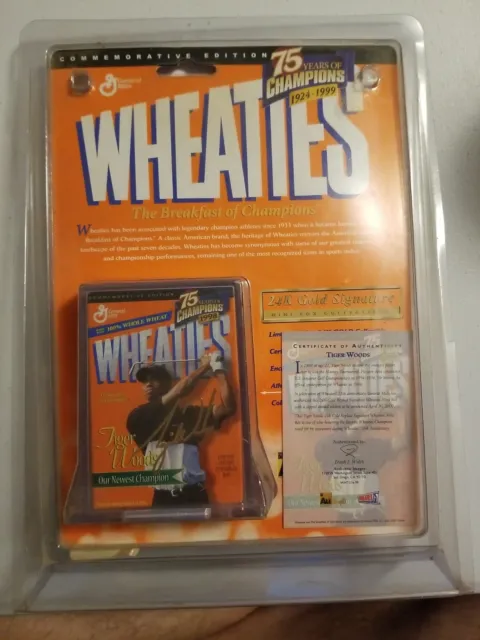 1999 Mini Wheaties Box Tiger Woods 75 Years of Champions 24K Gold Signature NIB