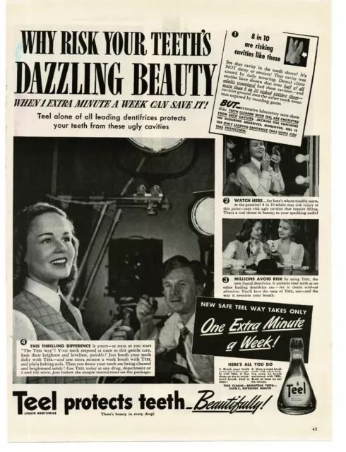 1944 TEEL Liquid Dentifrice Tooth Dental Care Teeth Brightener Vintage Print Ad