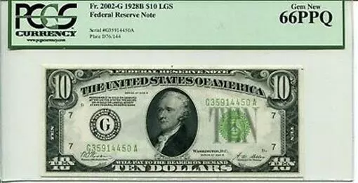 FR 2002-G 1928B $10 Federal Reserve Light Green 66 PPQ GEM NEW