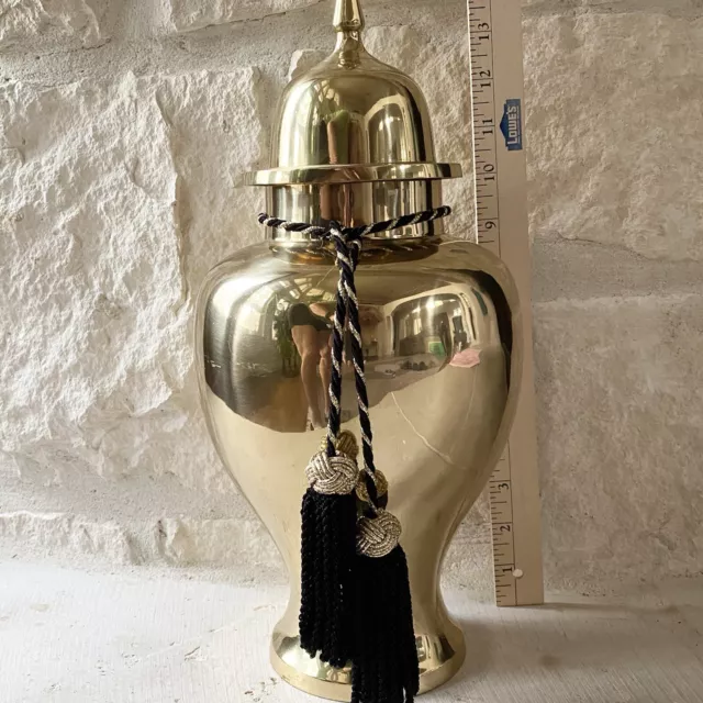 Brass Decorative Urn Removable Top Tassel Vintage 14” Tall
