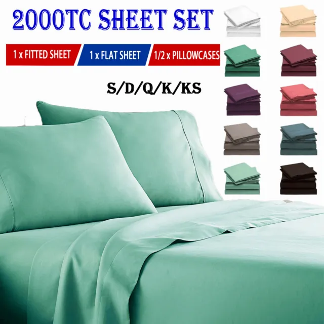2000TC Hotel Quality Bed Sheet Set Ultra Soft 4PCS Flat Fitted Sheet Set S/D/Q/K