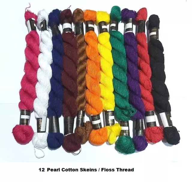 Perle Baumwolle gehäkelte Stränge Stickgarn Zahnseide 12 verschiedene Farben