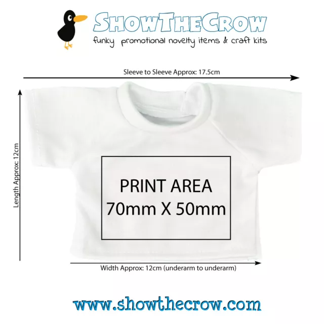 1x Medium White Personalised Teddy Bear Soft Toy T-Shirt For Transfer Printing