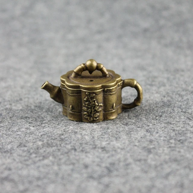 Soild Brass Teapot Statue Tea Pet Ornament Animal Miniature Figurine Decoration