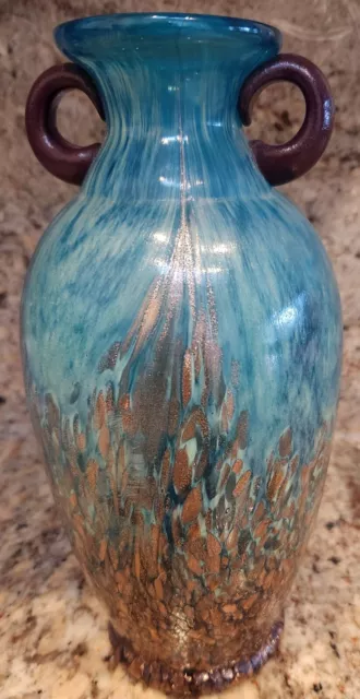 Dale Tiffany Blue Spatter Mica Art Glass Vase