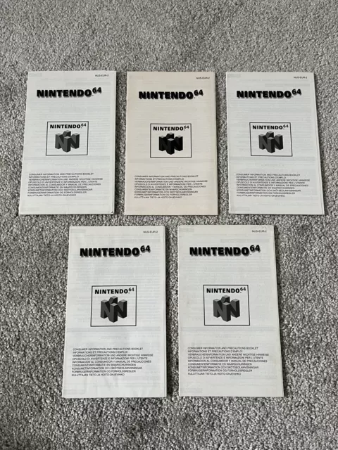 5 X Nintendo N64 Consumer Information and Precautions Leaflet Booklet NUS-EUR-2