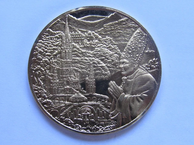 Médaille Saint Jean Paul II - Argent 925 Plaqué Or - 2,6 Cm - Made In Italy - Boîte Cadeau Incluse