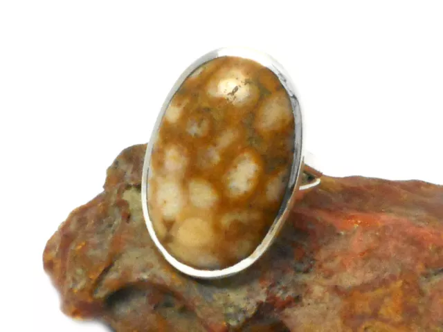 Fossilized  CORAL  Sterling  Silver  925  Gemstone  RING  -  Size: N