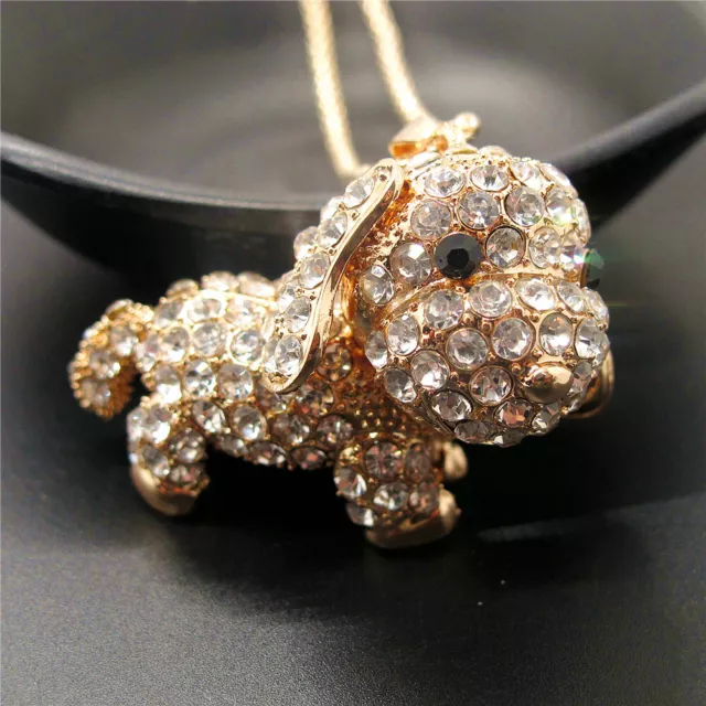 Fashion Women Cute Rhinestone Bling 3D Puppy Dog Crystal Pendant Chain Necklace 3