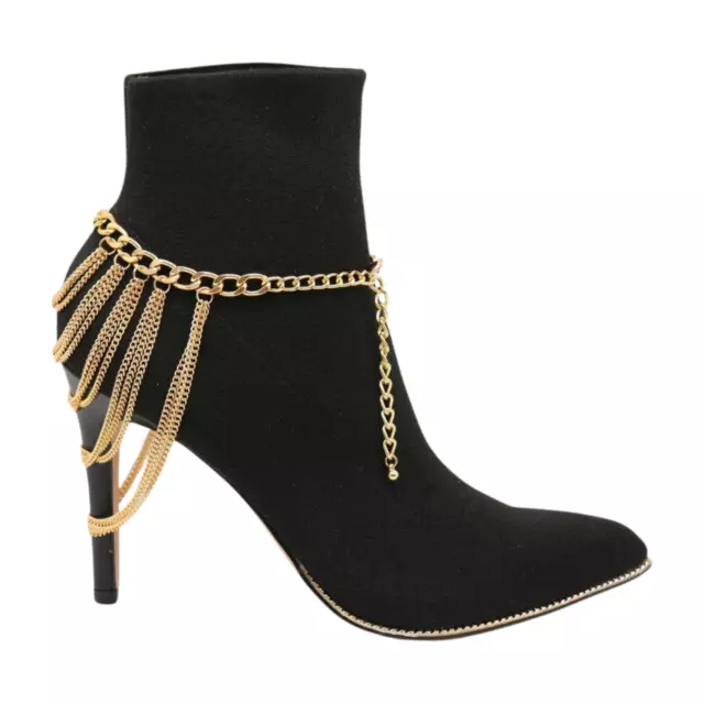 Women Gold Metal Chain Boot Bracelet Shoe Multi Strand Wave Charm Anklet Jwelry