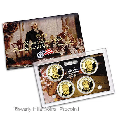 2009 S Presidential Dollar 4-Coin Proof Set Official W/Box & Coa! Gem Bu Coins