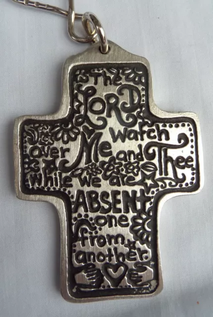 USA-Made Cross-Shaped Pewter Key Chain Engraved w/ Inspirational Saying