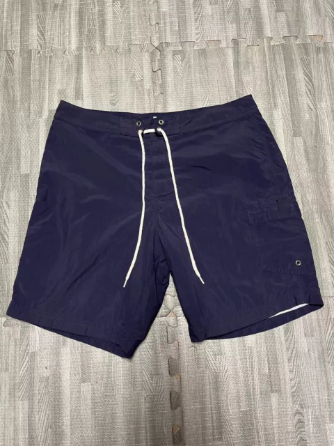 J. Crew Men's Swim Trunk Blue Shorts Cargo Pocket Drawstring Size 33 Nylon