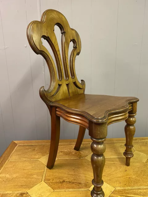 Edwardian Antique Oak Parlour/ Hall Chair Early 20th Century On Turned Legs