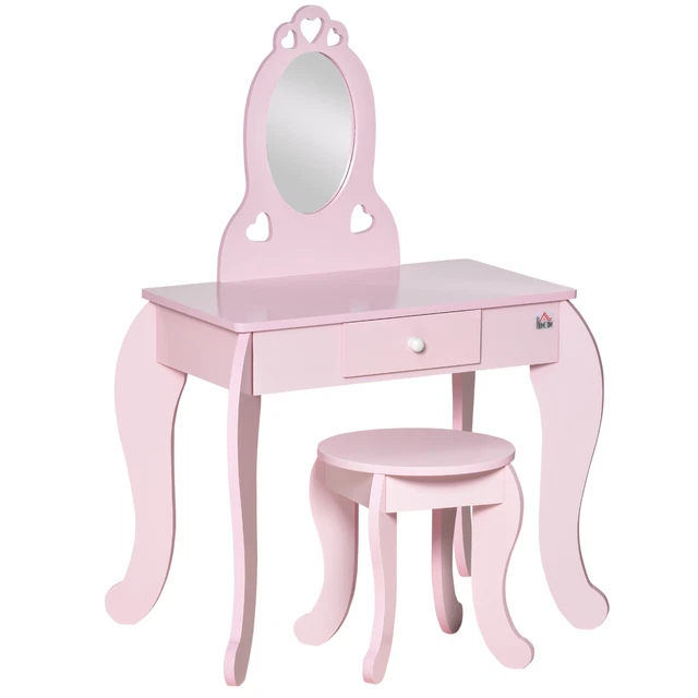 Set toeletta e sgabello bambini vanità ragazze trucco scrivania con specchio HOMCOM