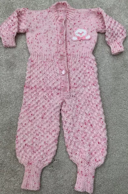 Baby Girl Pink Hand Knitted Playsuit / Romper / All In One 0-3 Months Newborn