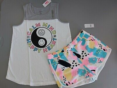 NWT Justice Girls Outfit Peace Tank Top/Paint Splatter Shorts Size 16 18