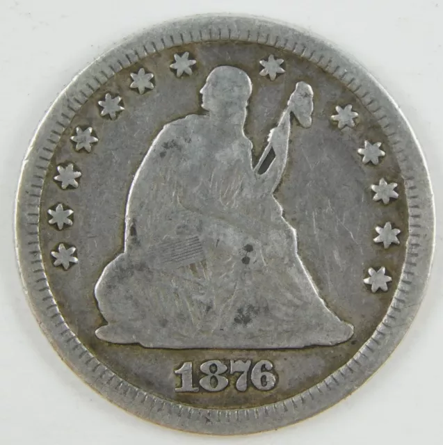 1876-CC 25c Seated Liberty Silver Quarter F Fine Circulated Coin C0307