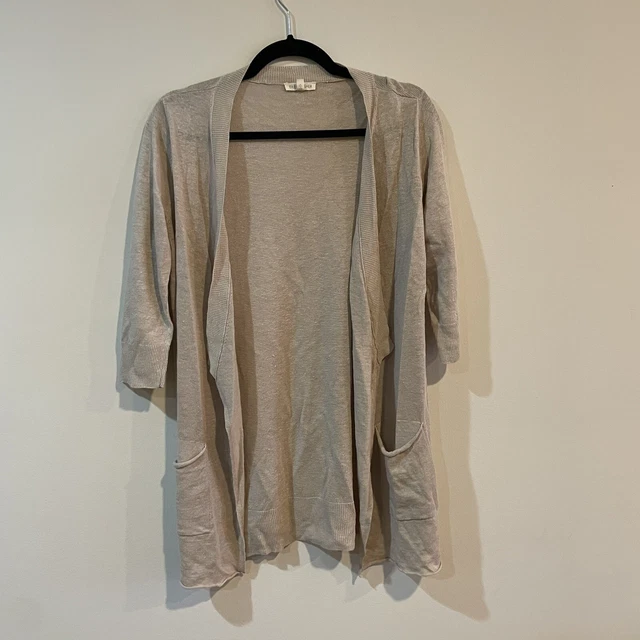 Eileen Fisher beige Linen Blend Open Front short sleeve Cardigan Size S