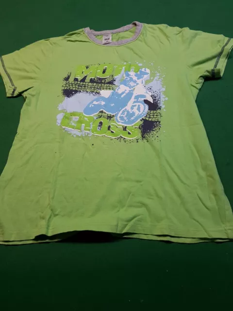 Motocross Boys Kids Short Sleeve Crew Neck Lime Cotton T Shirt Age 10-16 Size 14