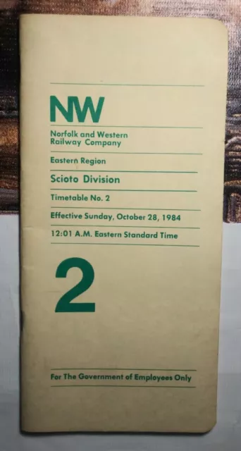 1984 Norfolk & Western Railroad Employee Timetable No 2 Scioto Division VTG