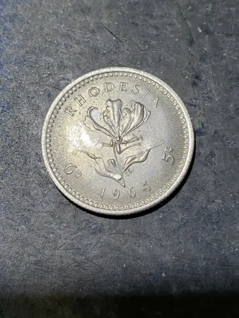 1964 RHODESIA 5 Cents Coin "Flame Lily Flower" #June2213