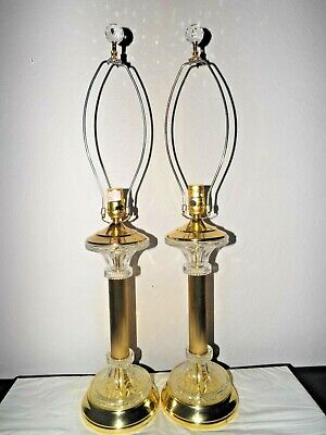 Lamps A Pair 30"H 3-Way Fancy Art-Deco Themed Pressed Glass On Metal Table Lamps