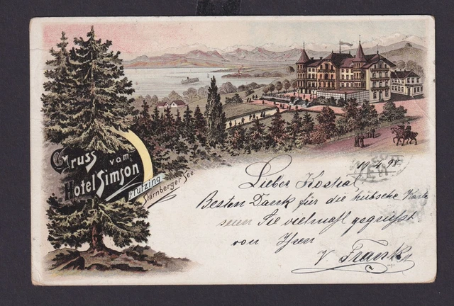 Litho Ansichtskarte Tutzingen Bayern Starnberger See Gastronomie Hotel Simons