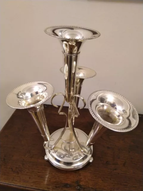 Silver Plate Epergne English with four Flutes 2