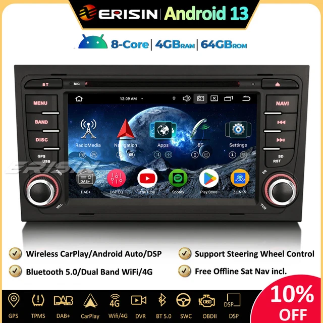 10,25" Android 14 Autoradio Pour Audi A4 A5 DAB+ WiFi 64Go