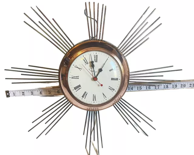 Vintage Starburst Wall Clock Copper Front Case mid Century Ingraham 2