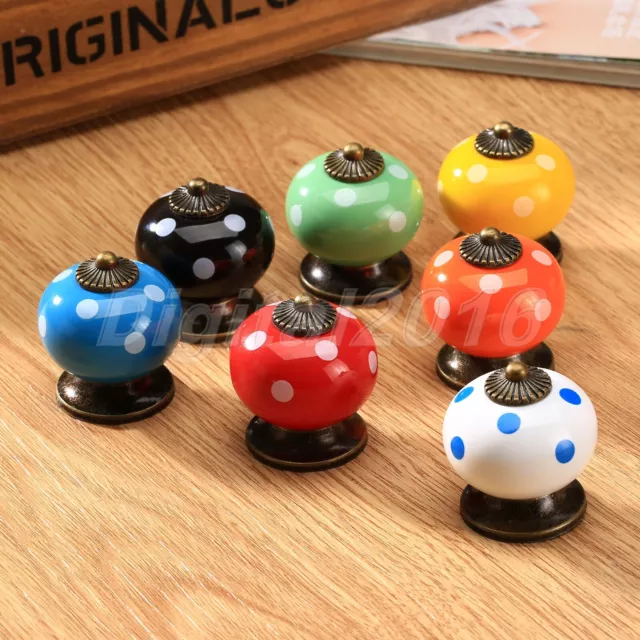 Vintage Ceramic Polka Dot Knobs Pull Handle for Door Cupboard Wardrobe Drawer